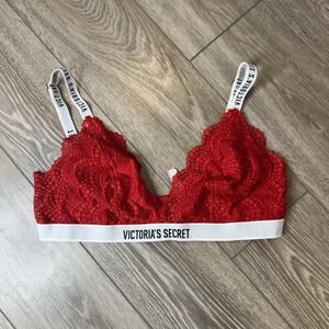 Y2K Victoria's Secret Red Lace Bralette Logo Band Coquette Valentinecore XL